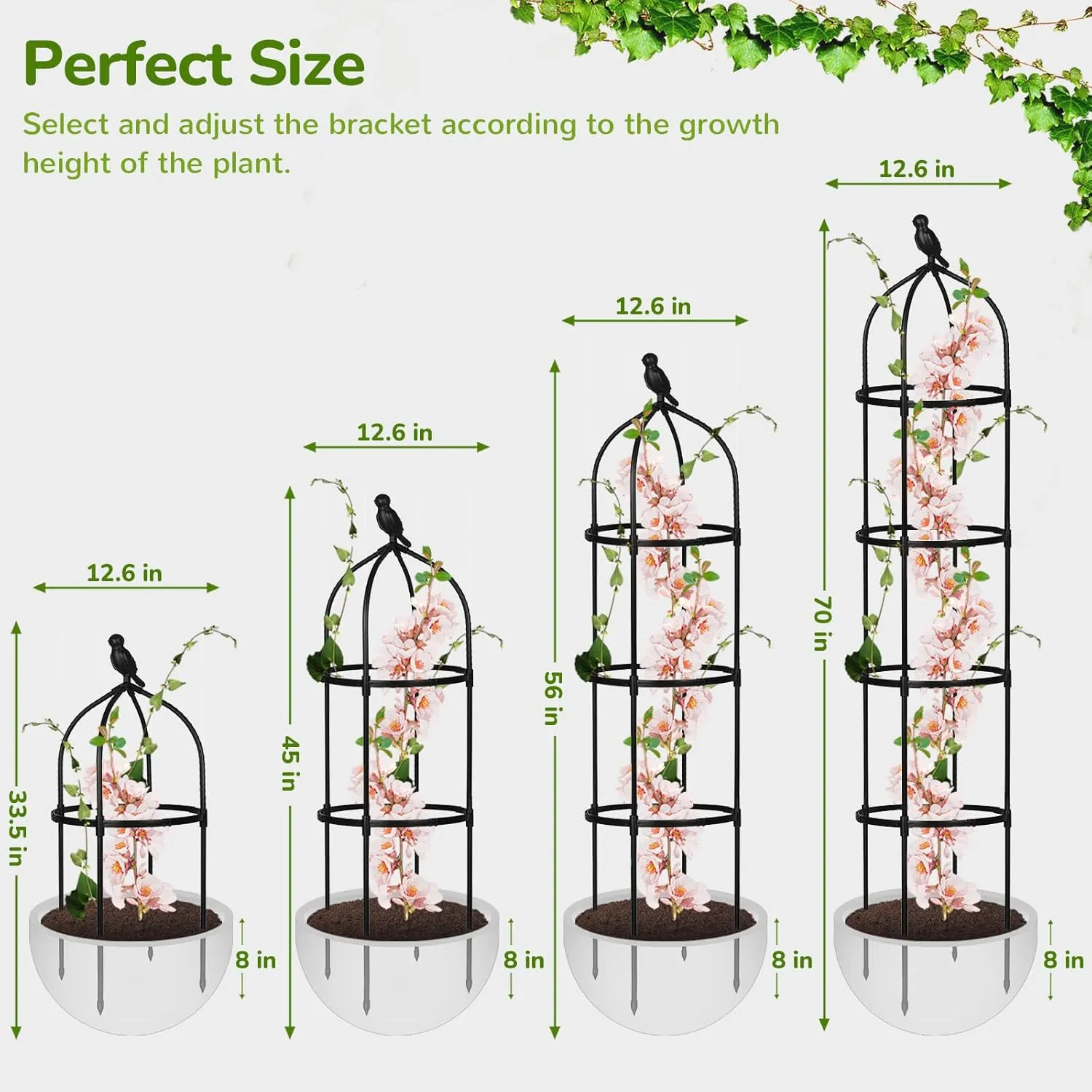 Garden Obelisk Trellis for Climbing Plants Outdoor, 6FT Tomato Cage, Rose, Flowers, Grape, Pea, Cucumber Trellis, Rustproof Plastic Coated Metal Plant Support Trellis for Potted Plants (2 Pack)