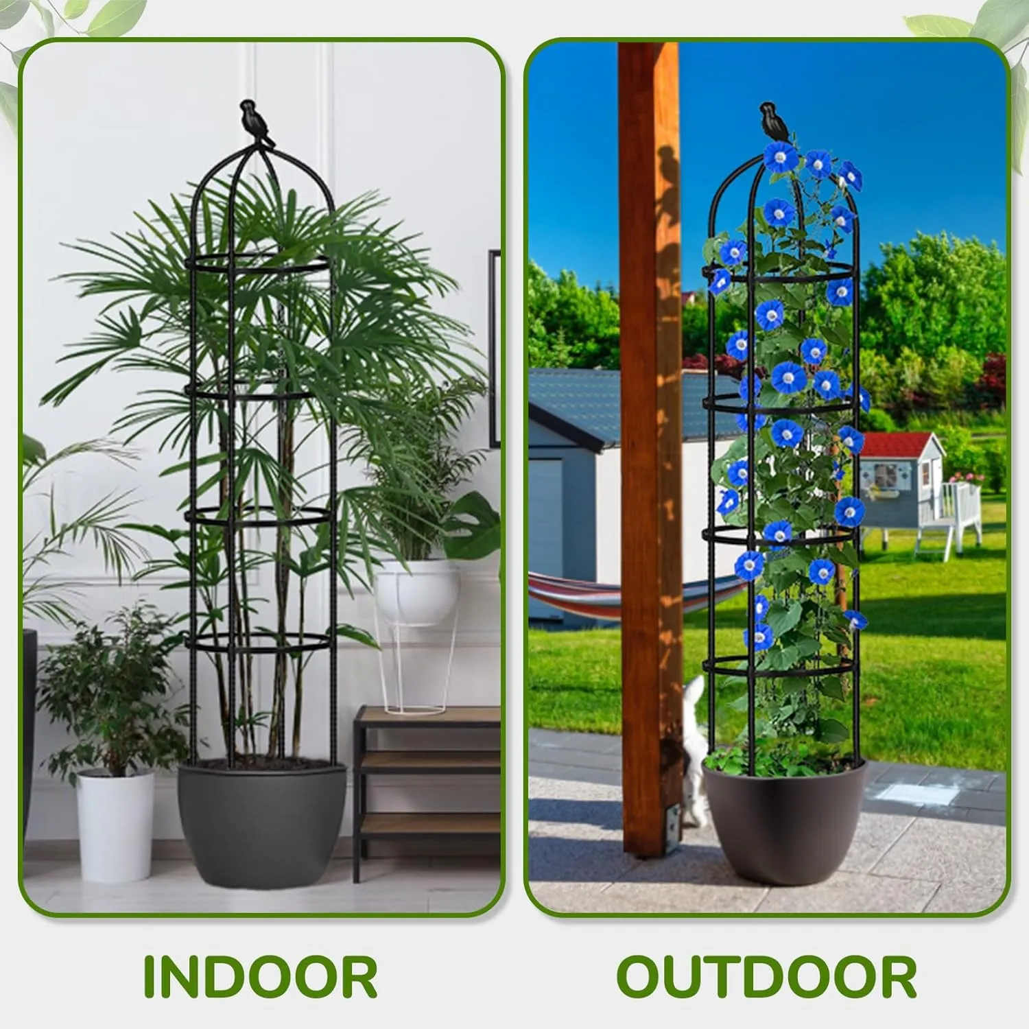 Garden Obelisk Trellis for Climbing Plants Outdoor, 6FT Tomato Cage, Rose, Flowers, Grape, Pea, Cucumber Trellis, Rustproof Plastic Coated Metal Plant Support Trellis for Potted Plants (2 Pack)