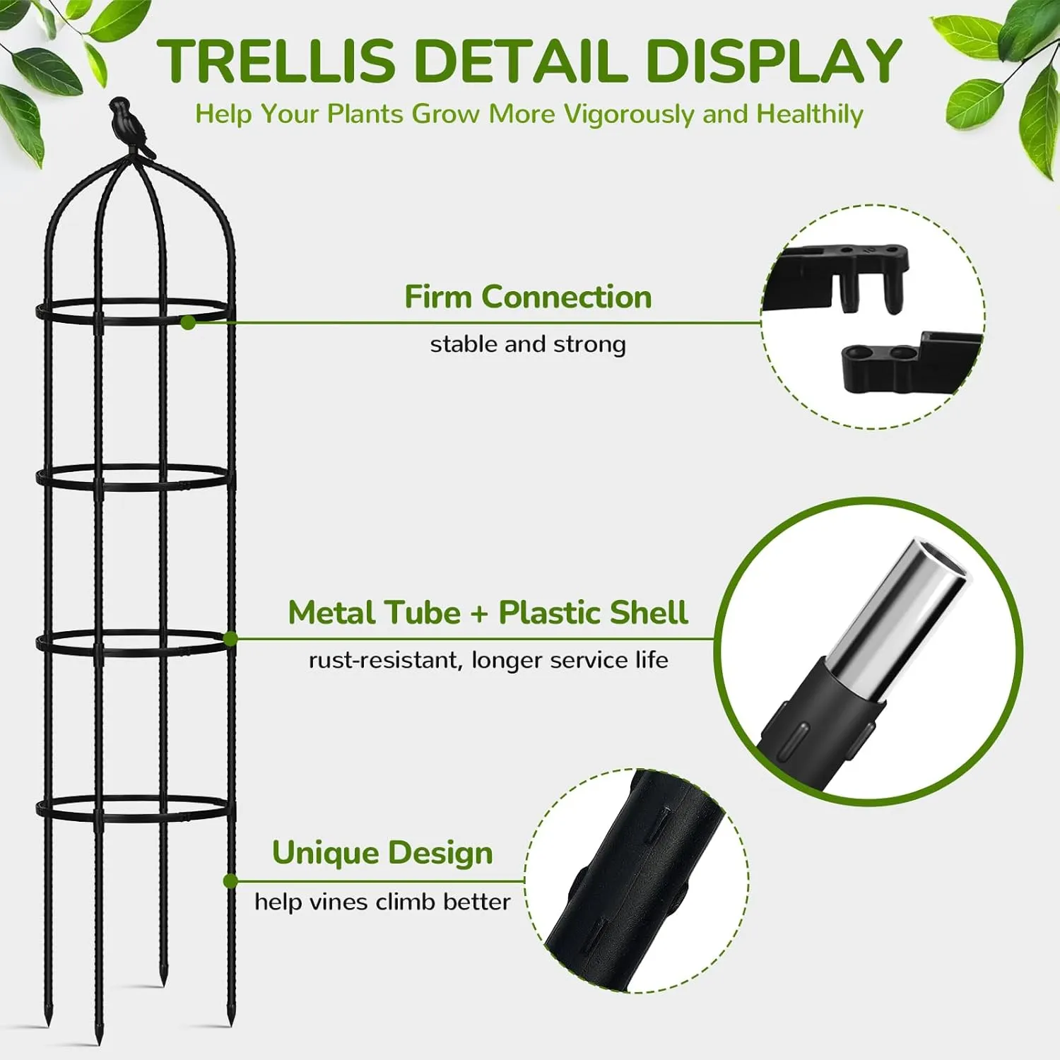 Garden Obelisk Trellis for Climbing Plants Outdoor, 6FT Tomato Cage, Rose, Flowers, Grape, Pea, Cucumber Trellis, Rustproof Plastic Coated Metal Plant Support Trellis for Potted Plants (2 Pack)