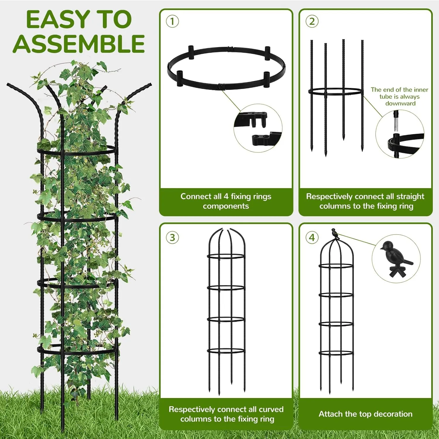 Garden Obelisk Trellis for Climbing Plants Outdoor, 6FT Tomato Cage, Rose, Flowers, Grape, Pea, Cucumber Trellis, Rustproof Plastic Coated Metal Plant Support Trellis for Potted Plants (2 Pack)