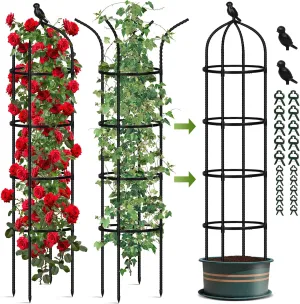 Garden Obelisk Trellis for Climbing Plants Outdoor, 6FT Tomato Cage, Rose, Flowers, Grape, Pea, Cucumber Trellis, Rustproof Plastic Coated Metal Plant Support Trellis for Potted Plants (2 Pack)