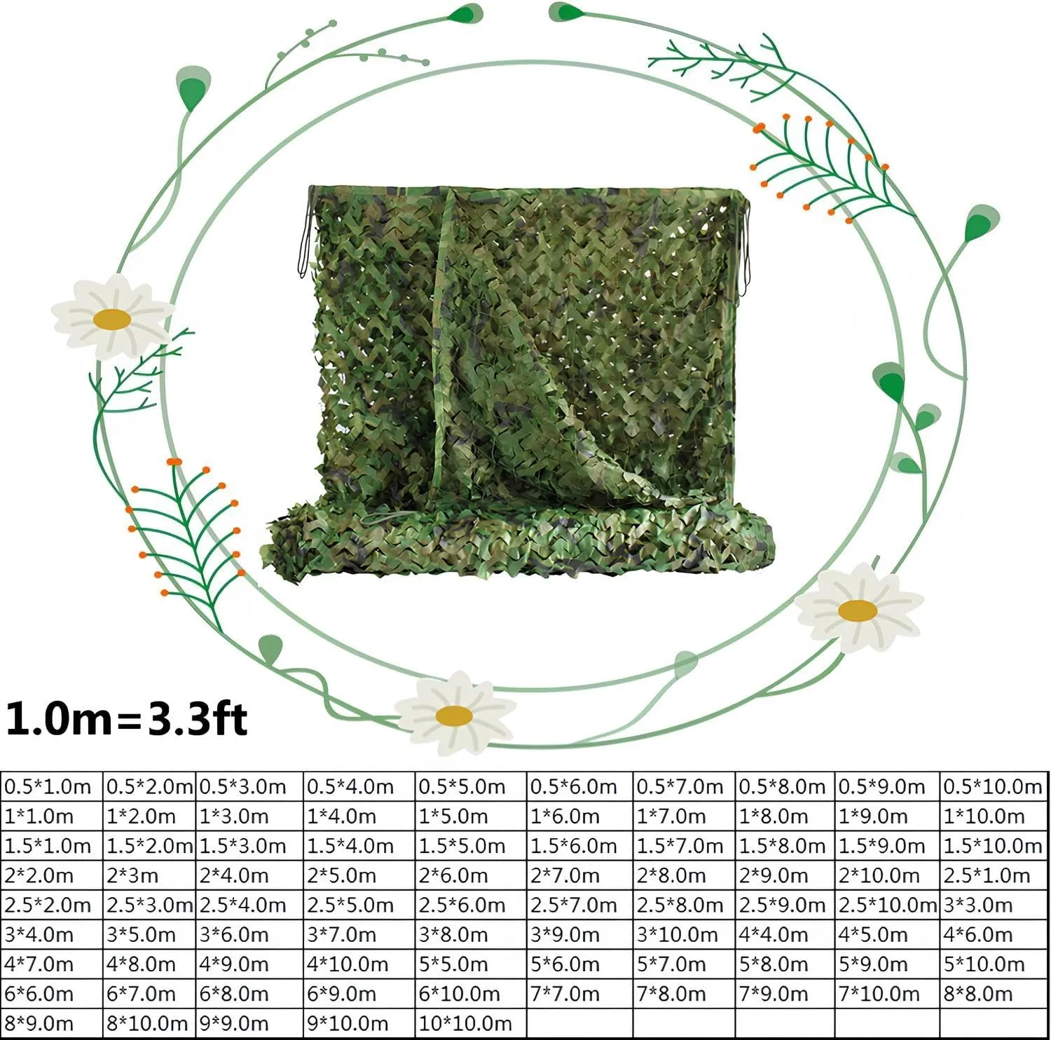Garden Shade Netting Net Reusable Camouflage Net Camo Netting 4x8 with Hanging Rope Quick Installation and Removal for Camping Military Hunting Shooting Sunscreen Net(4 * 10.0m/13.1 * 33FT)