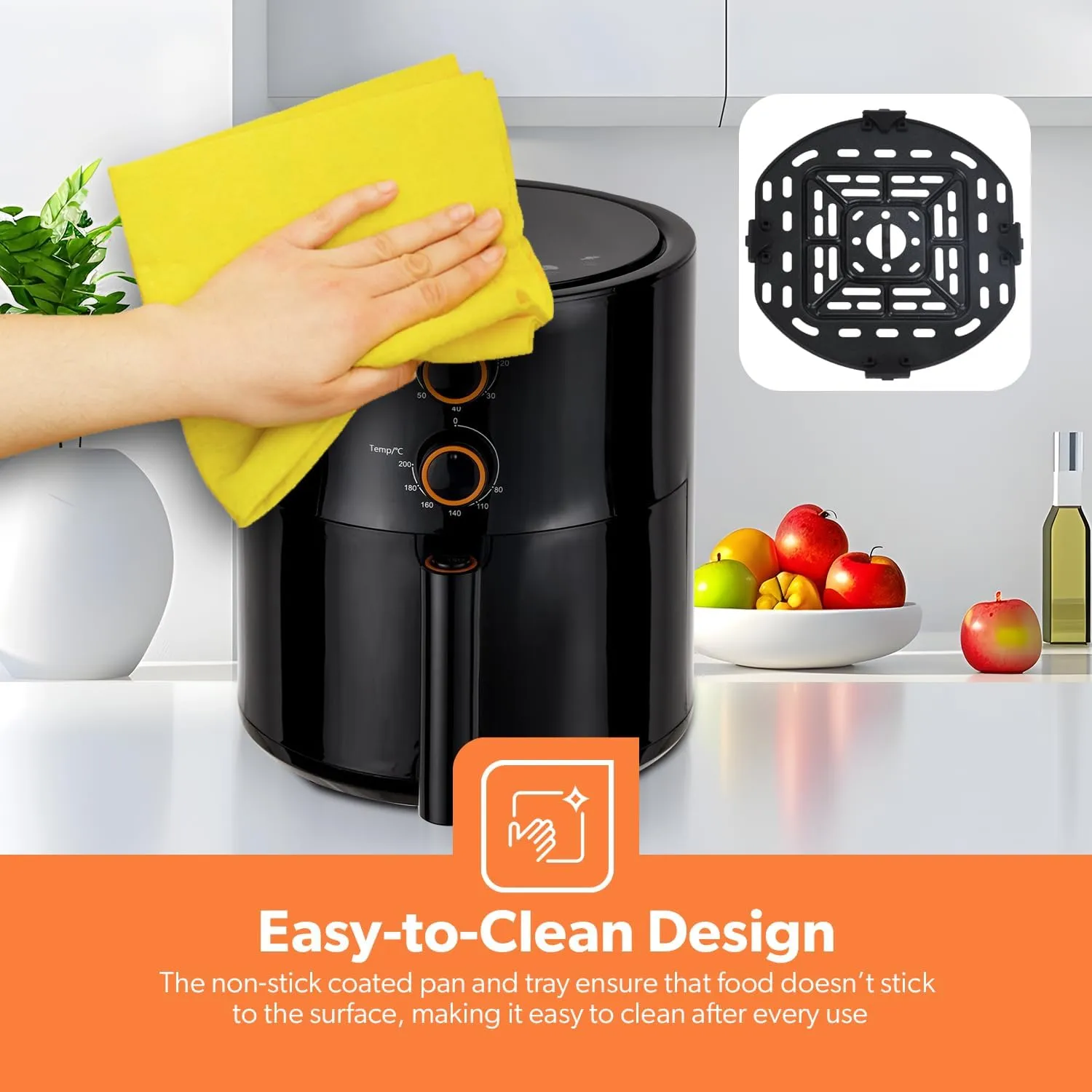 Geepas Air Fryer- GAF37513/ 4.0 L Pot, Non-Stick Coating, with Vortex Frying Technology/Multiple Function, 1-60 Min Timer, Temperature 80-200 Degree Celsius|2 Years Warranty, Black