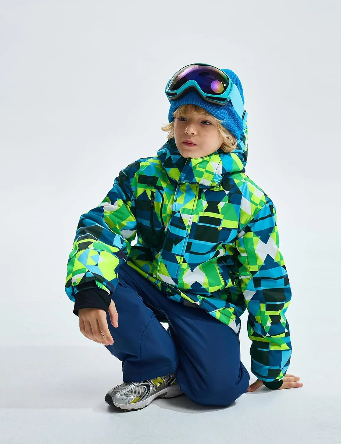GEMYSE Boy's Waterproof Ski Snow Jacket Fleece Windproof Winter Jacket with Hood