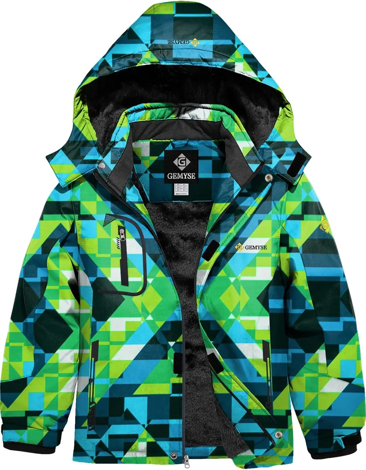 GEMYSE Boy's Waterproof Ski Snow Jacket Fleece Windproof Winter Jacket with Hood