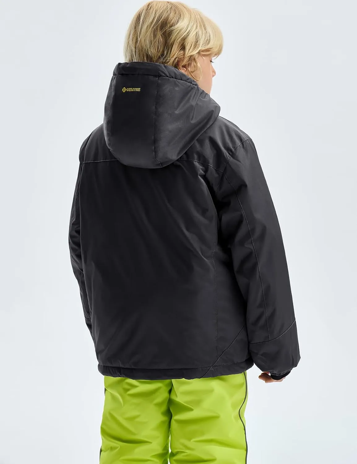 GEMYSE Boy's Waterproof Ski Snow Jacket Fleece Windproof Winter Jacket with Hood