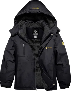 GEMYSE Boy's Waterproof Ski Snow Jacket Fleece Windproof Winter Jacket with Hood