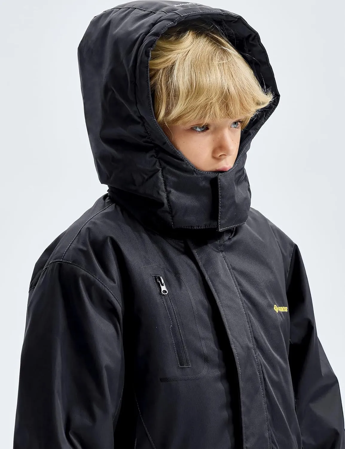 GEMYSE Boy's Waterproof Ski Snow Jacket Fleece Windproof Winter Jacket with Hood