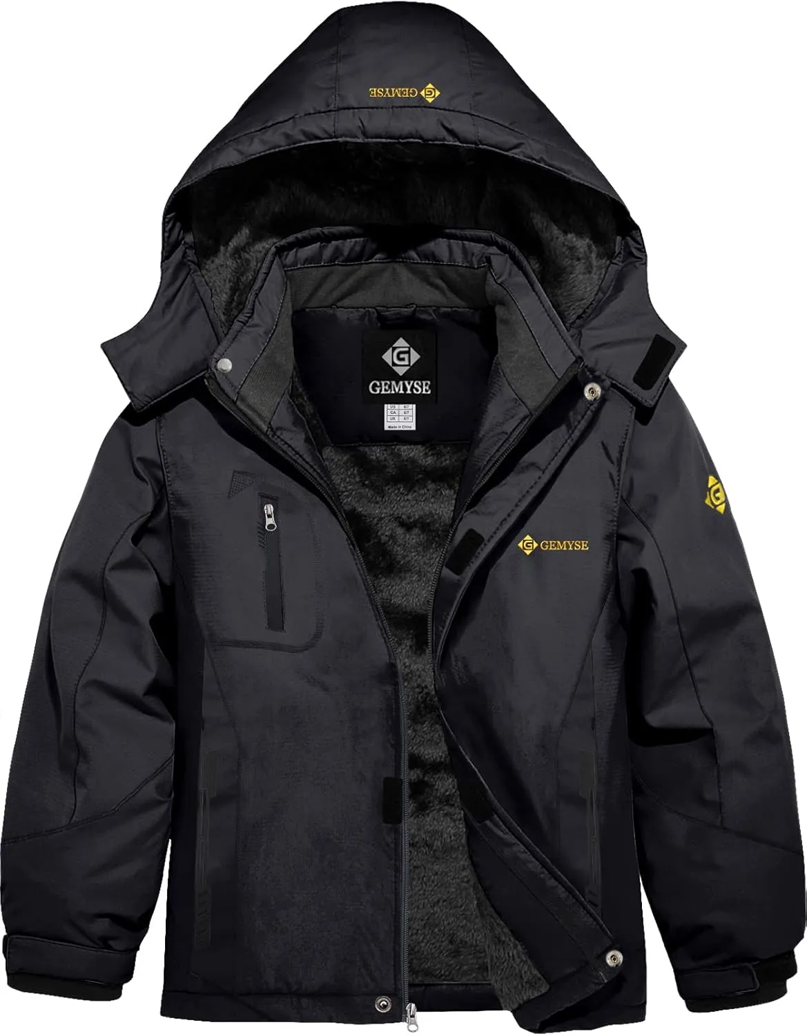 GEMYSE Boy's Waterproof Ski Snow Jacket Fleece Windproof Winter Jacket with Hood