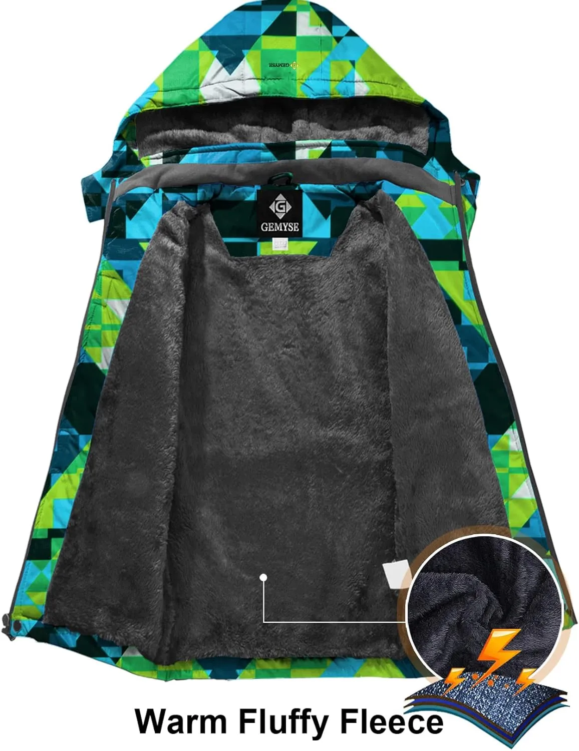 GEMYSE Boy's Waterproof Ski Snow Jacket Fleece Windproof Winter Jacket with Hood