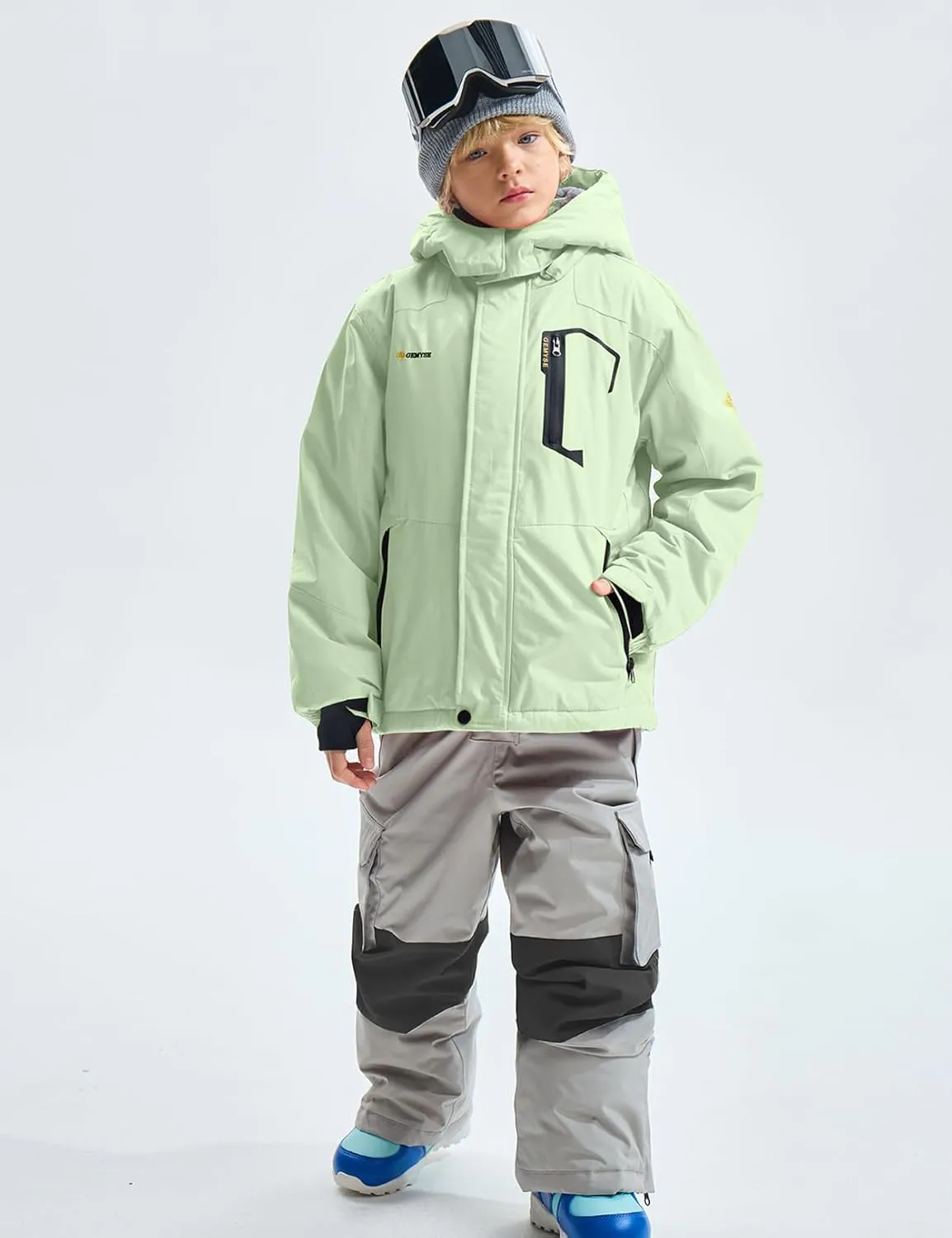 GEMYSE Boy's Waterproof Ski Snow Jacket Hooded Fleece Windproof Winter Jacket