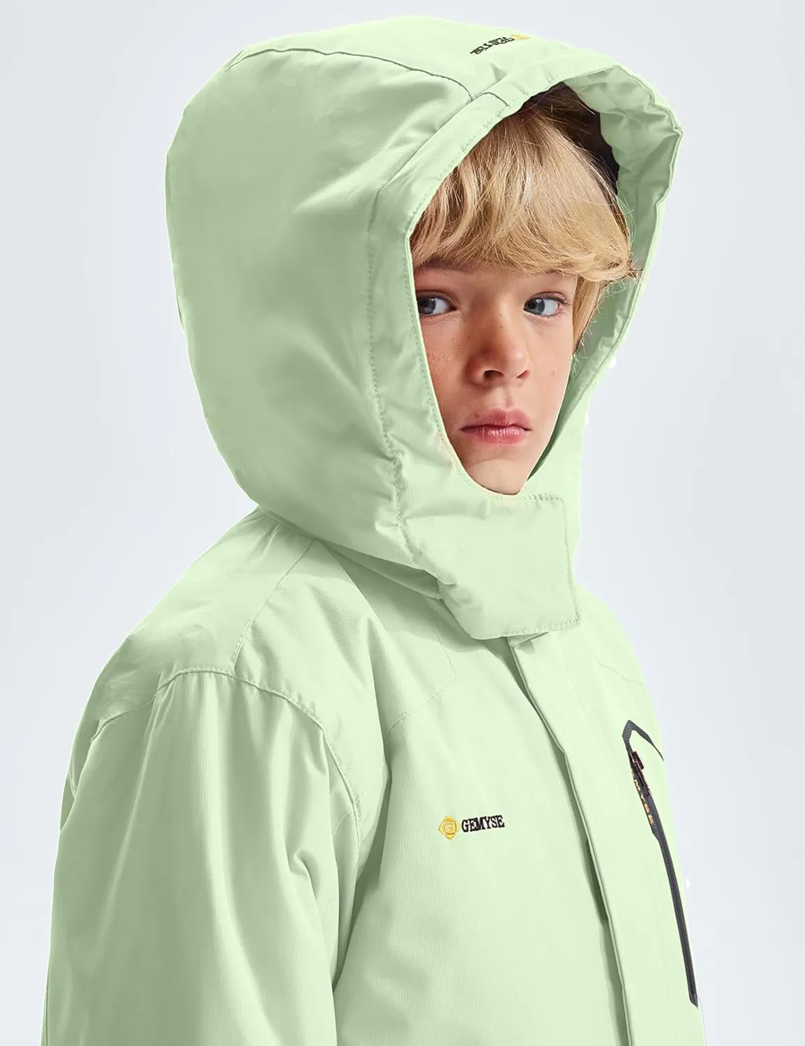 GEMYSE Boy's Waterproof Ski Snow Jacket Hooded Fleece Windproof Winter Jacket