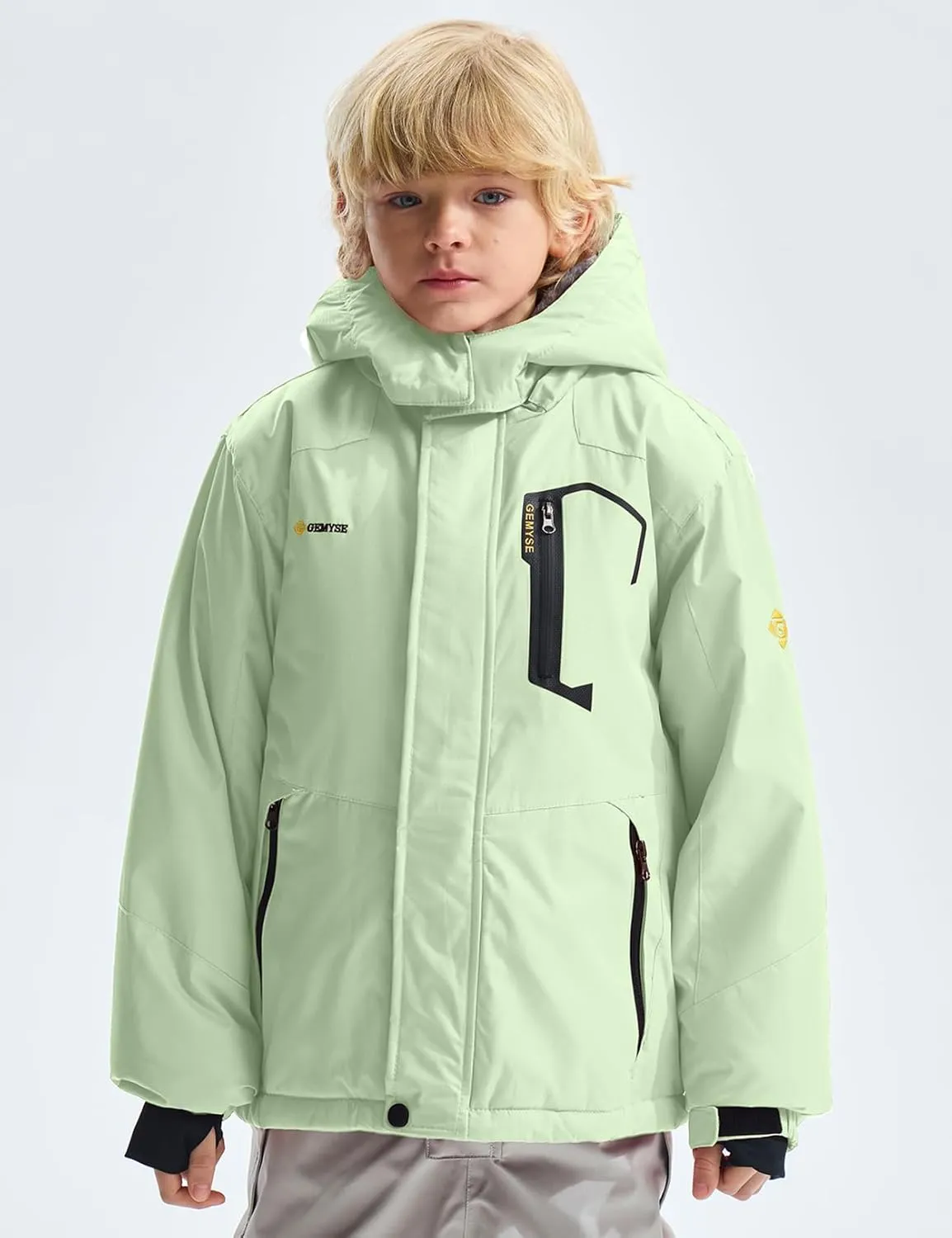 GEMYSE Boy's Waterproof Ski Snow Jacket Hooded Fleece Windproof Winter Jacket
