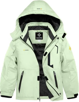 GEMYSE Boy's Waterproof Ski Snow Jacket Hooded Fleece Windproof Winter Jacket