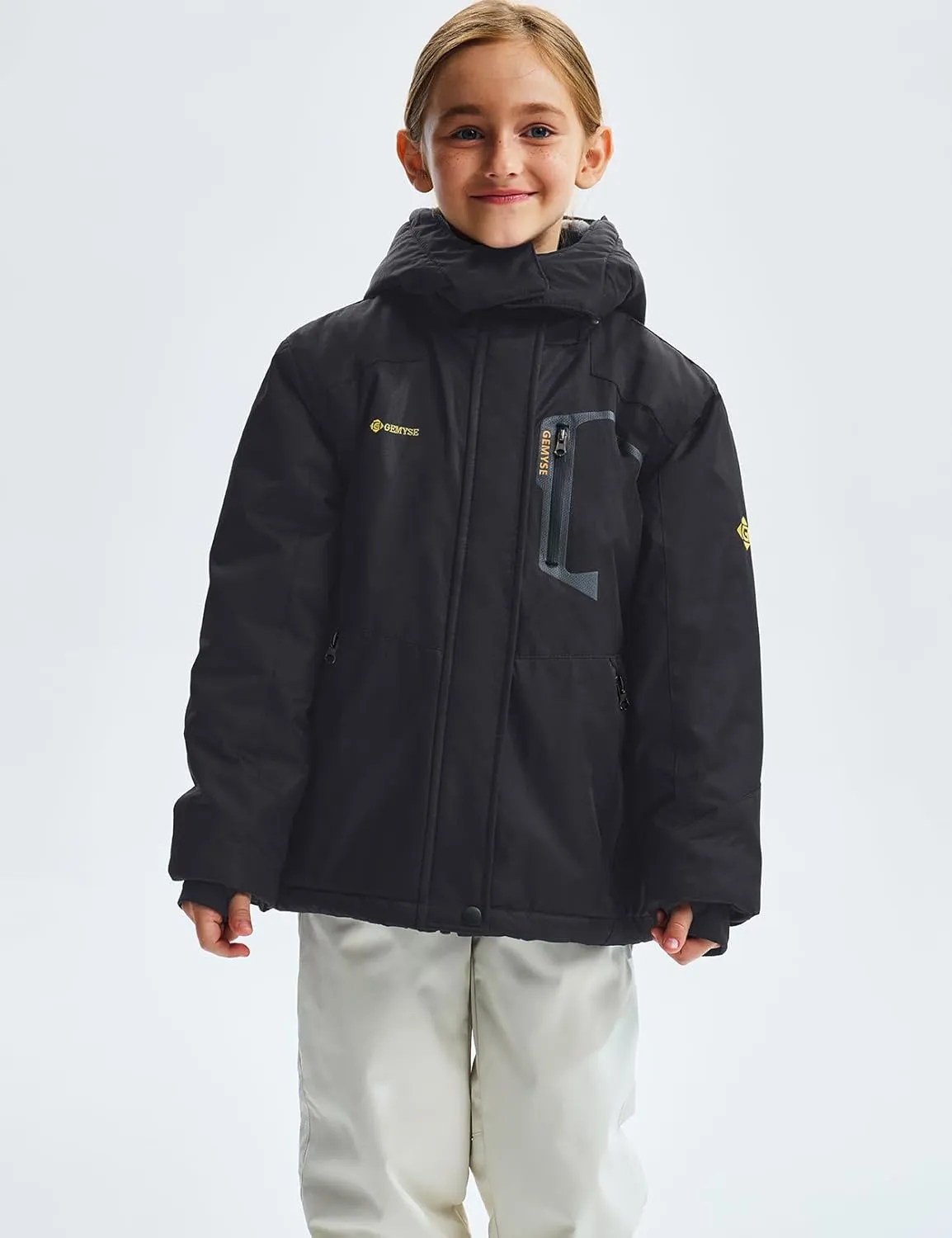 GEMYSE Girl's Waterproof Ski Snow Jacket Fleece Windproof Winter Jacket with Hood