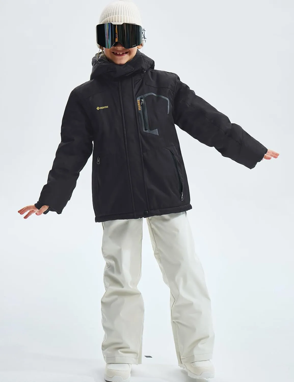 GEMYSE Girl's Waterproof Ski Snow Jacket Fleece Windproof Winter Jacket with Hood