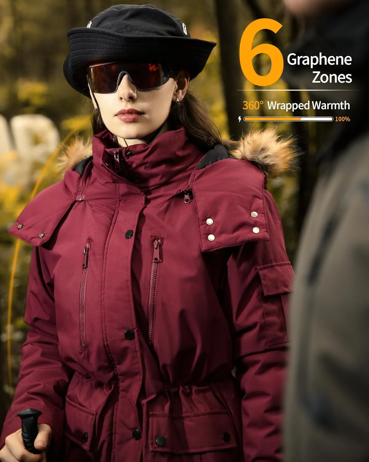 Genovega Heated Jacket Women Long Puffer Ladies Warming Coat Electric
