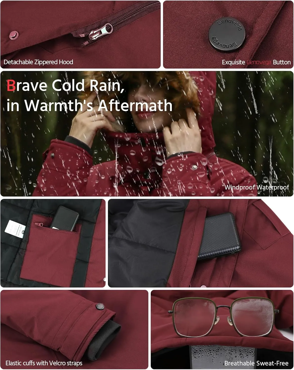 Genovega Heated Jacket Women Long Puffer Ladies Warming Coat Electric