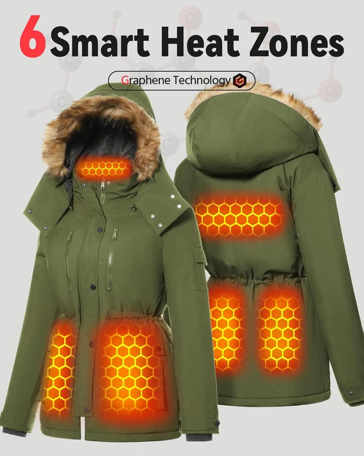 Genovega Heated Jacket Women Long Puffer Ladies Warming Coat Electric