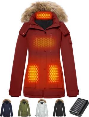 Genovega Heated Jacket Women Long Puffer Ladies Warming Coat Electric
