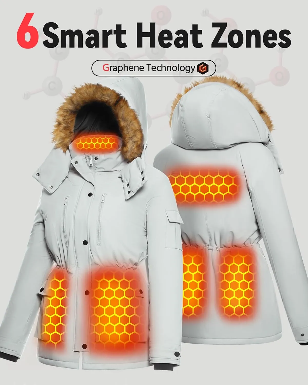 Genovega Heated Jacket Women Long Puffer Ladies Warming Coat Electric
