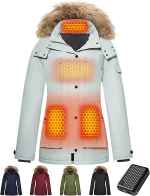 Genovega Heated Jacket Women Long Puffer Ladies Warming Coat Electric