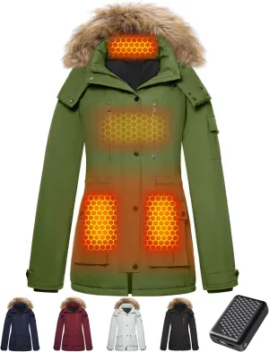Genovega Heated Jacket Women Long Puffer Ladies Warming Coat Electric