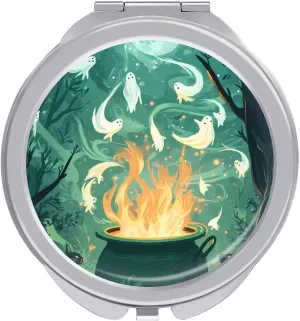 Ghost in Witch Pot Print Compact Makeup Mirror Mini Foldable Cosmetic Mirror Portable Travel Mirror for Purse Pocket