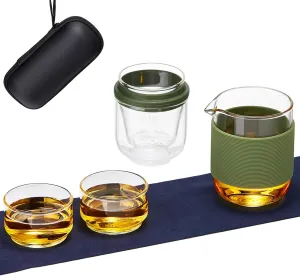 Glass Teacup, Infuser Mug Glass Tea Cup, Tea Set, Portable Glass Tea Pot Set with 1 Strainer, 2 Cups, 1 Master Mug, Clear Mug for Loose Leaf Tea, Steeping Mug with Removable Strainer and Lid