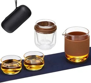 Glass Teacup, Infuser Mug Glass Tea Cup, Tea Set, Portable Glass Tea Pot Set with 1 Strainer, 2 Cups, 1 Master Mug, Clear Mug for Loose Leaf Tea, Steeping Mug with Removable Strainer and Lid