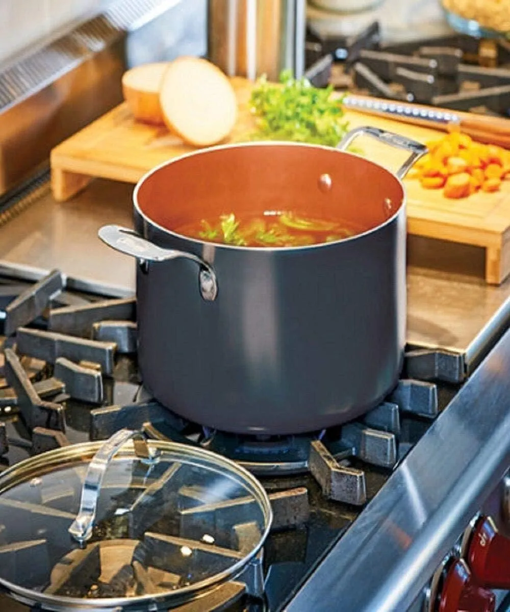 Gotham Steel 7 Quart Nonstick Stock Pot Multipurpose Pot Pasta Pot with Ultra Nonstick Diamond Surface, Includes Tempered Glass Lid-100% PFOA Free, Metal Utensil Safe, Easy Cleanup, Dishwasher Safe