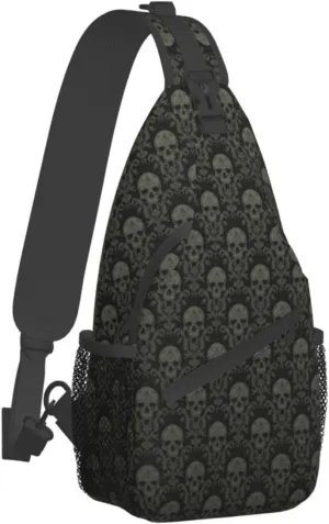 Gothic Black Skull-1 Sling Backpack Hiking Backpack Crossbody Bag Sports Lightweight And waterproof Chest Bag Shoulder Bag For Women Men