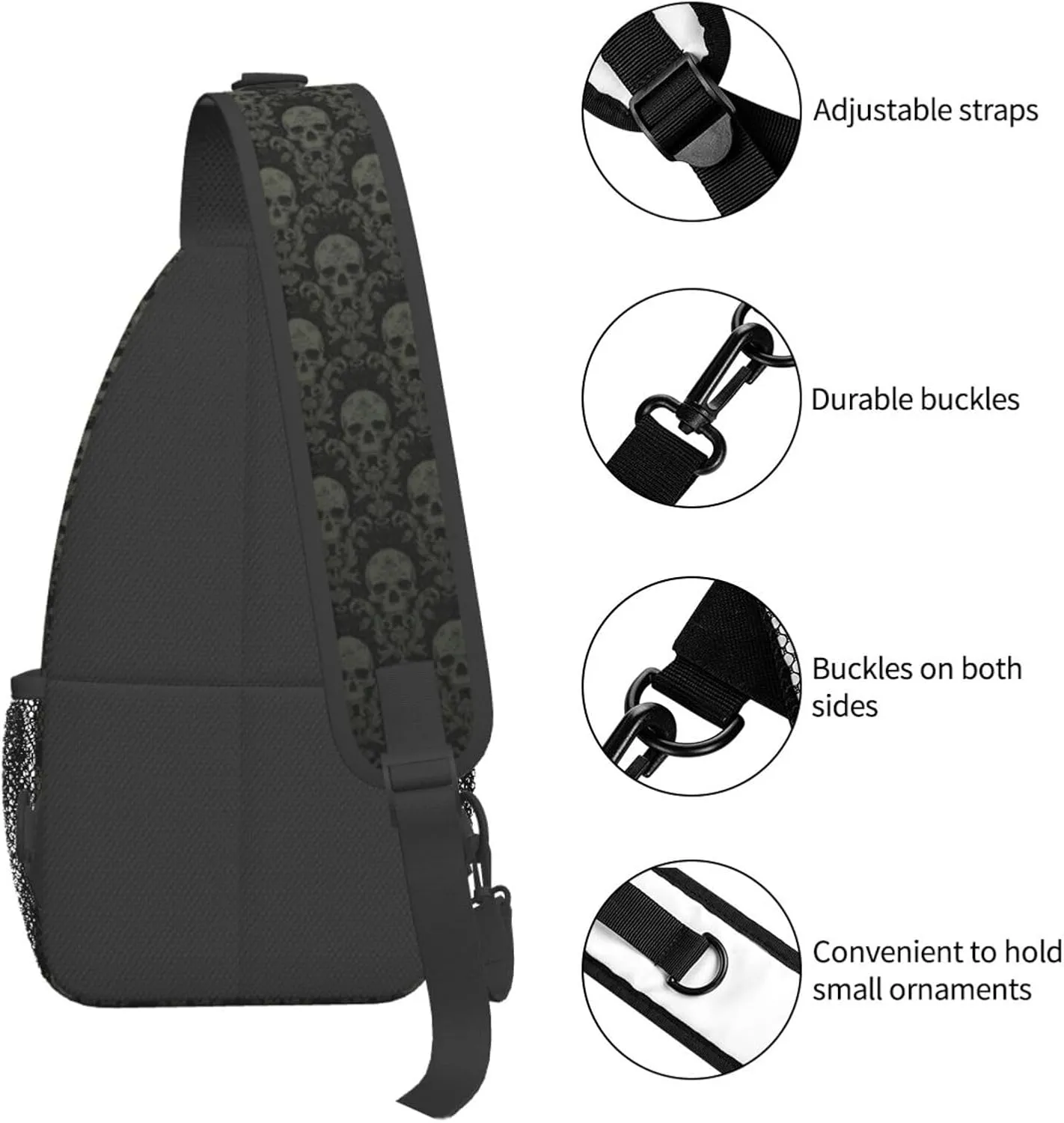 Gothic Black Skull-1 Sling Backpack Hiking Backpack Crossbody Bag Sports Lightweight And waterproof Chest Bag Shoulder Bag For Women Men