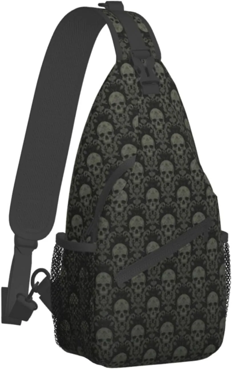 Gothic Black Skull-1 Sling Backpack Hiking Backpack Crossbody Bag Sports Lightweight And waterproof Chest Bag Shoulder Bag For Women Men