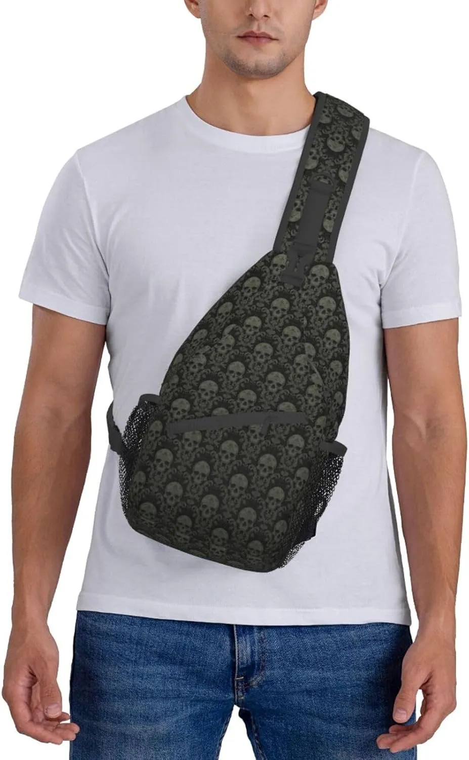 Gothic Black Skull-1 Sling Backpack Hiking Backpack Crossbody Bag Sports Lightweight And waterproof Chest Bag Shoulder Bag For Women Men