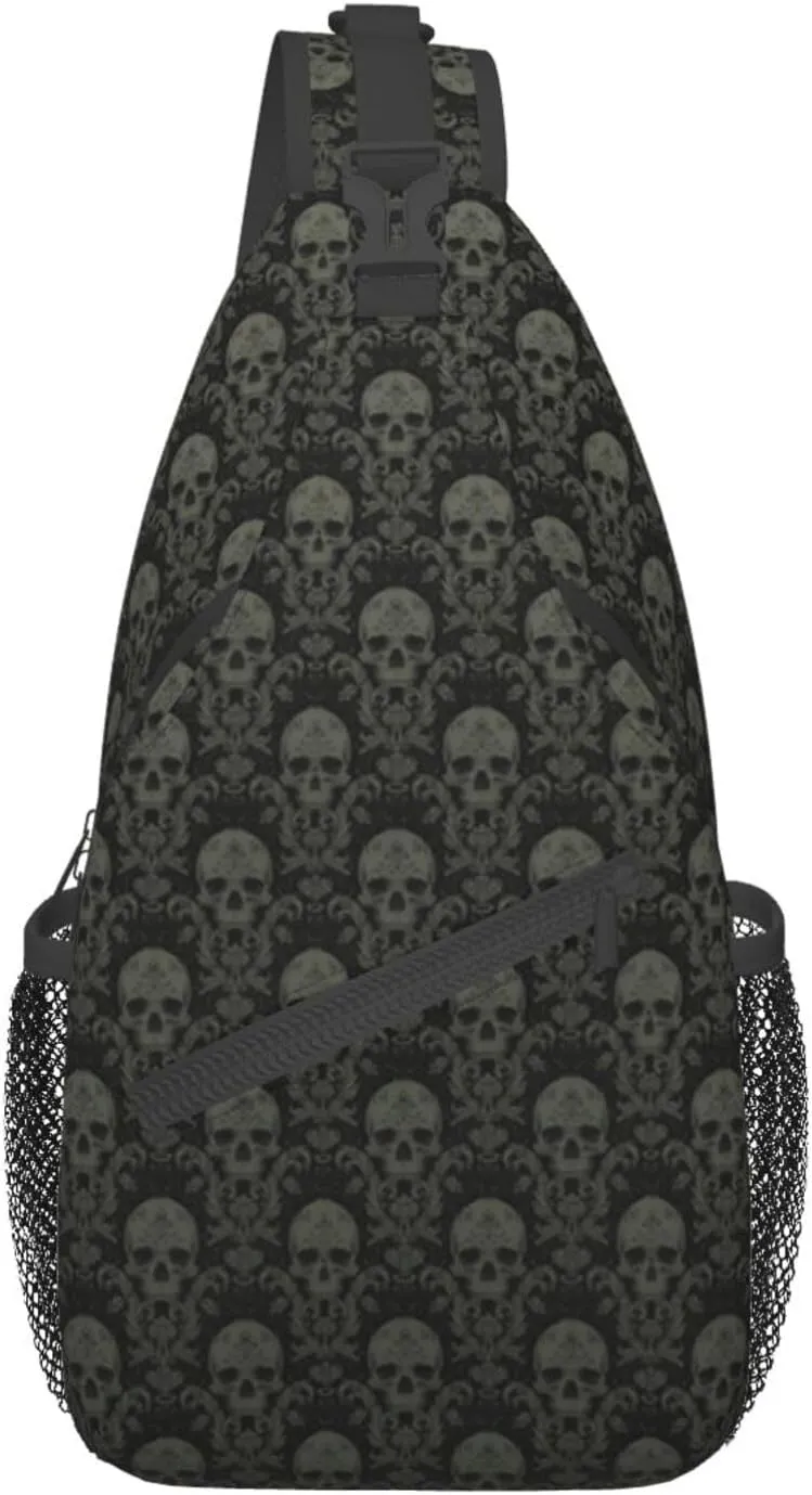 Gothic Black Skull-1 Sling Backpack Hiking Backpack Crossbody Bag Sports Lightweight And waterproof Chest Bag Shoulder Bag For Women Men