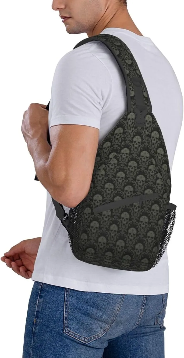 Gothic Black Skull-1 Sling Backpack Hiking Backpack Crossbody Bag Sports Lightweight And waterproof Chest Bag Shoulder Bag For Women Men