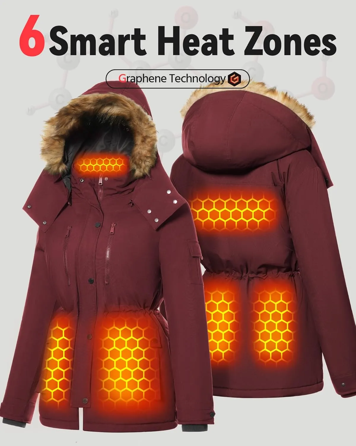 Graphene Heated Jacket for Women with Large Capacity Battery Pack Waterproof Windproof