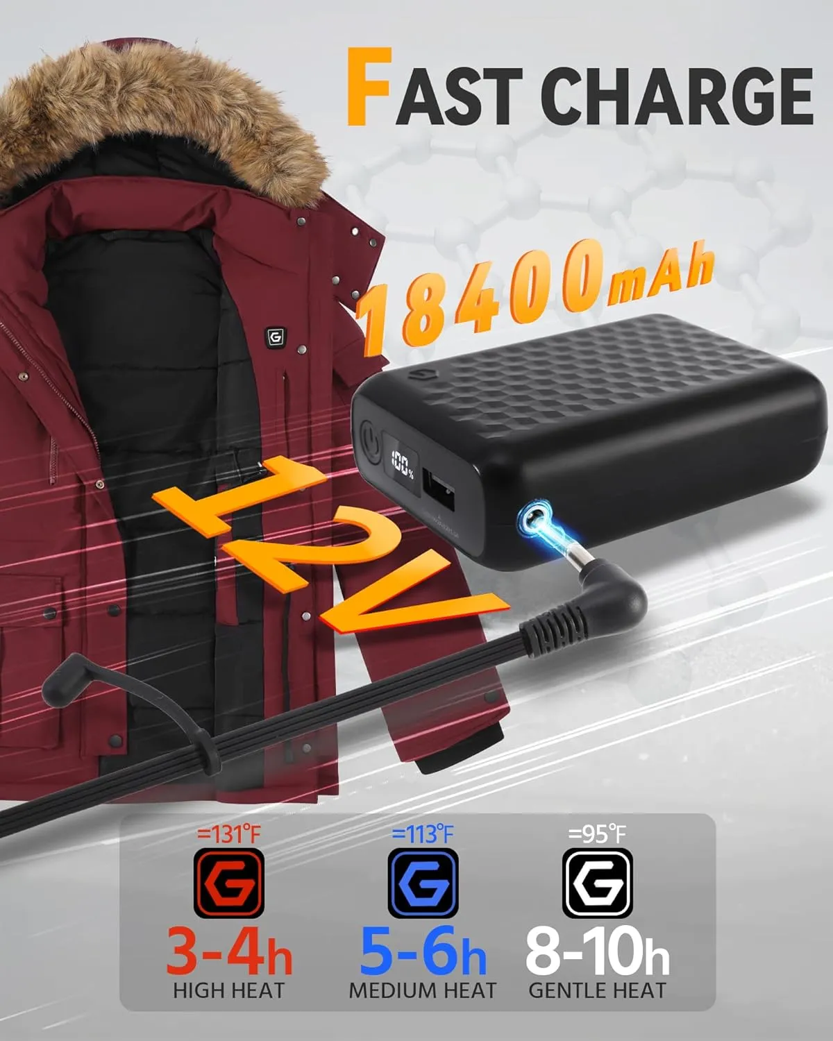 Graphene Heated Jacket for Women with Large Capacity Battery Pack Waterproof Windproof