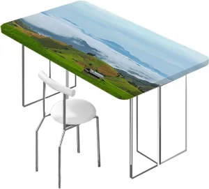 Green Blue Elastic Tablecloth Spring Alpine Meadow Rectangle Table Cover for Outdoor Picnic Camping Parties Agriculture Landscape Fits up 5 Foot Tables