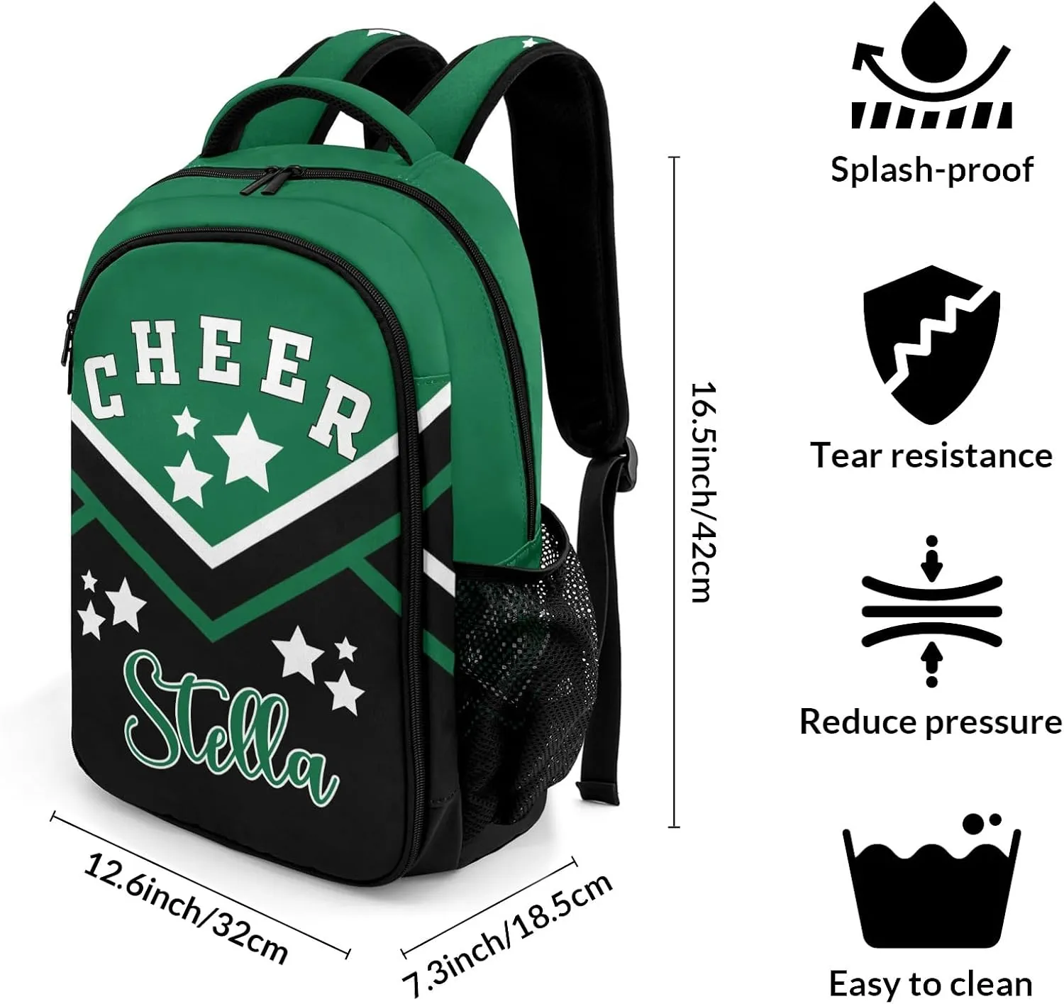 Green Cheer Cheerleader Personalized School Backpack Durable Laptop Bag for Man Woman