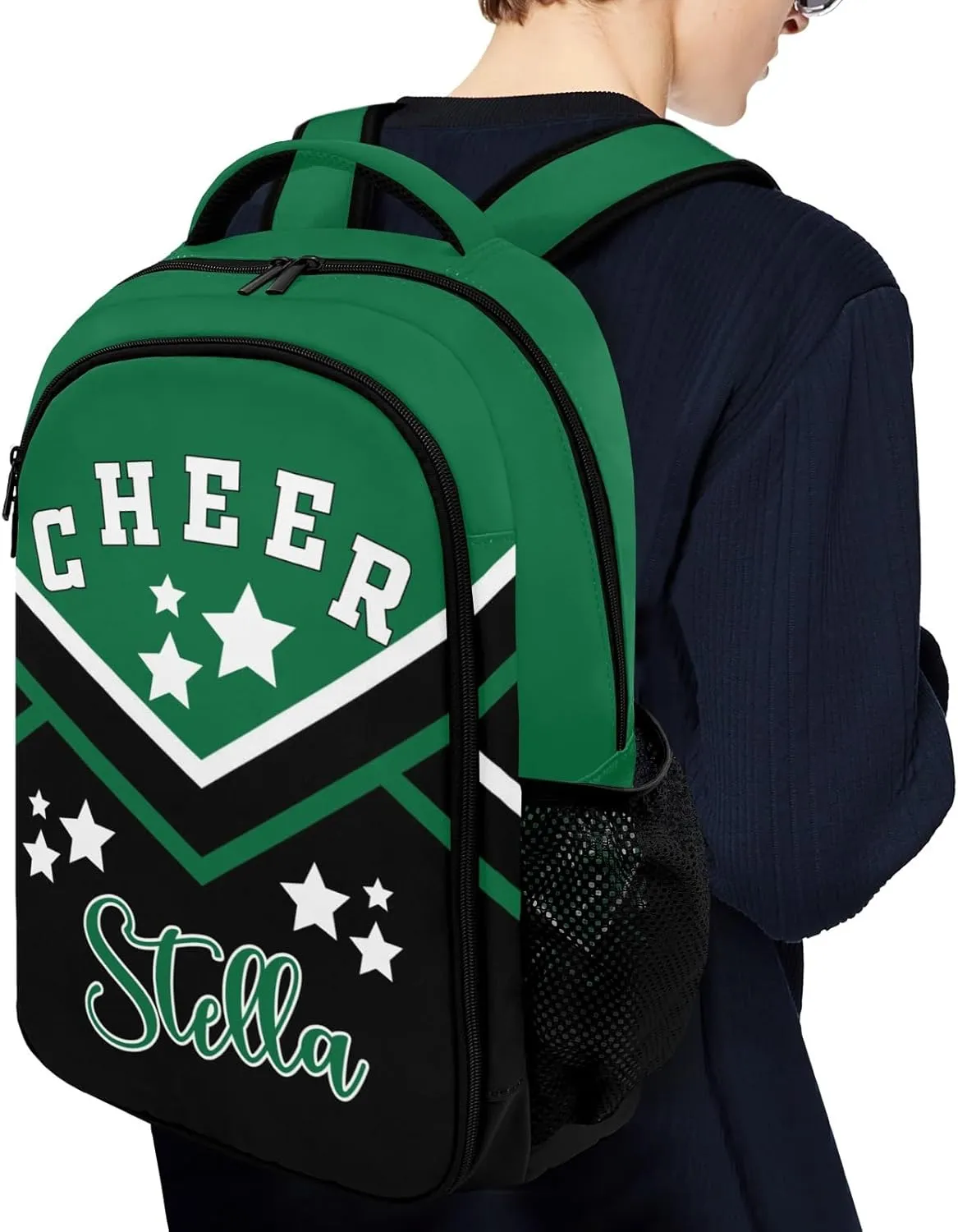 Green Cheer Cheerleader Personalized School Backpack Durable Laptop Bag for Man Woman
