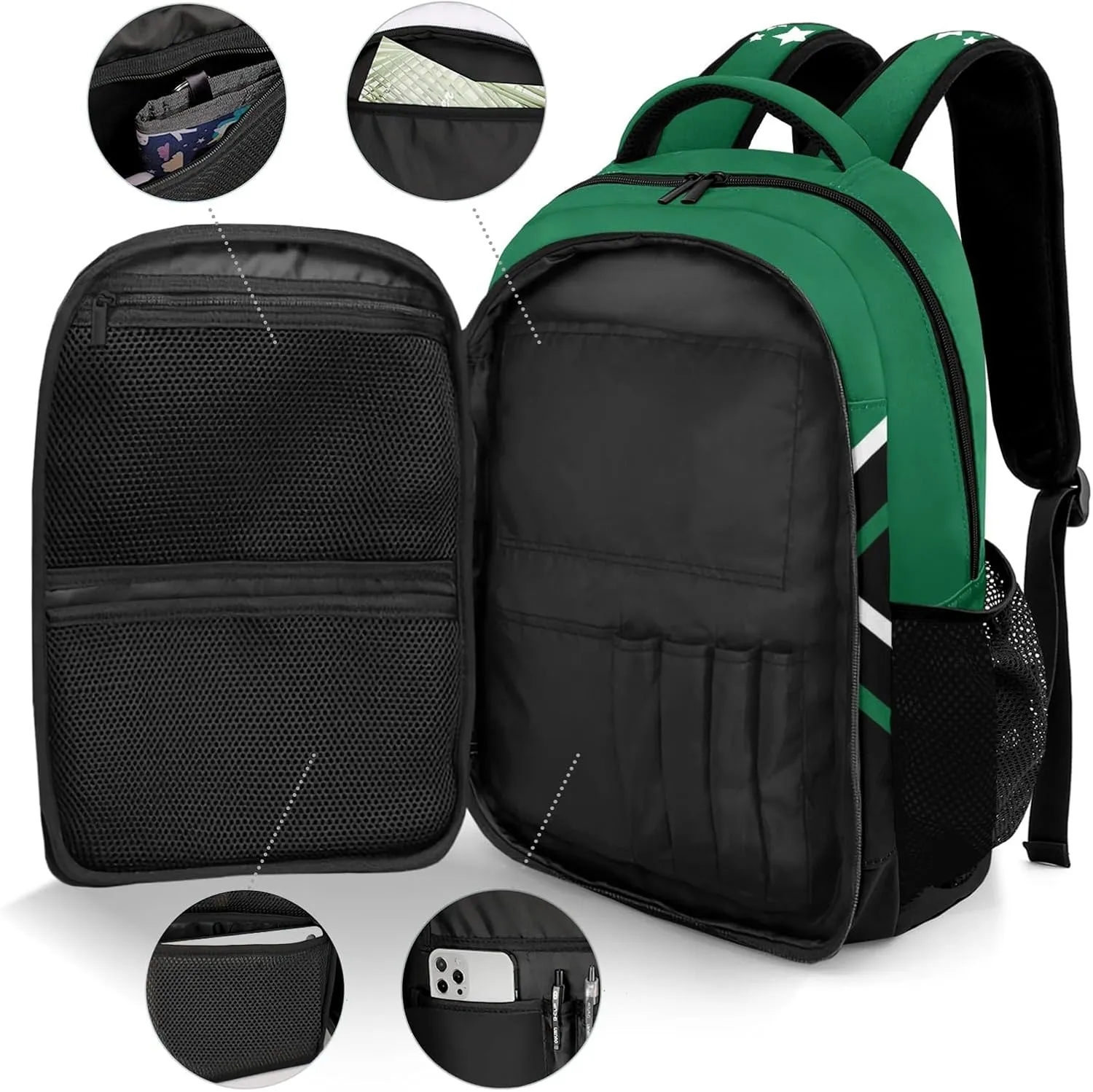Green Cheer Cheerleader Personalized School Backpack Durable Laptop Bag for Man Woman
