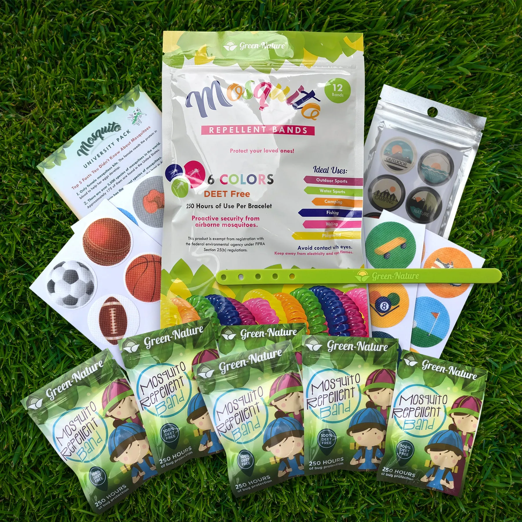 Green Nature Mosquito Repellent Bracelets Individually Packed (12) and 24 Patches