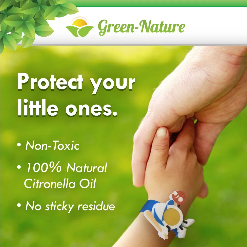Green-Nature Mosquito Repellent Slap Bracelet , Wristband 3 Pack with Cartoon Figures Green Hat
