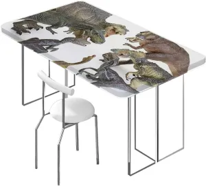 Green Pearl Fitted Tablecloth Cover, Dinosaurs Prehistoric Cartoon Animals Polyester Fitted Waterproof Outdoor Tablecloth Protector with Elastic,for 4 Foot Tables Dinosaur
