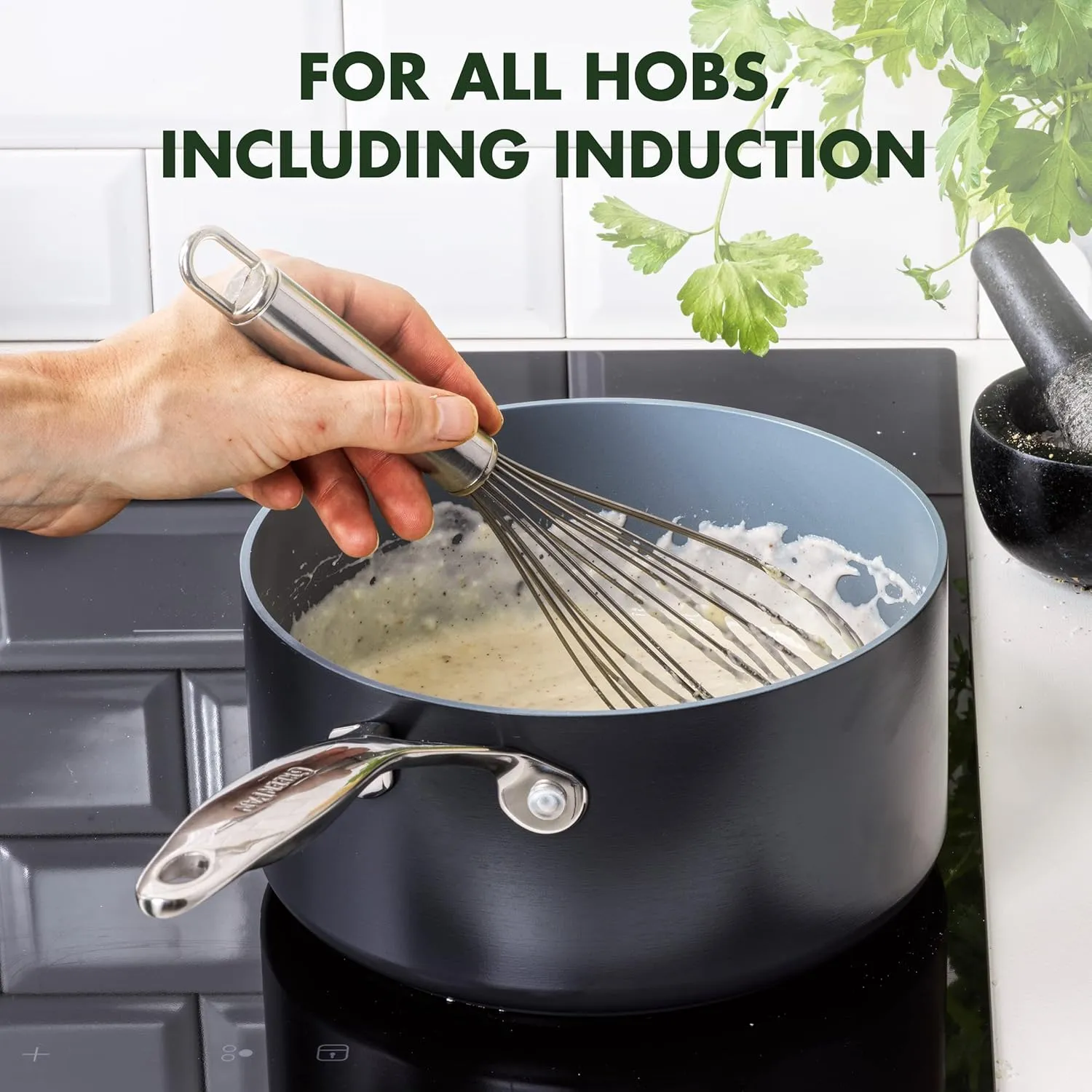 GreenPan Valencia Pro Hard Anodized Healthy Ceramic Nonstick 1.66QT and 3.3QT Saucepan Pot Set with Lids, PFAS-Free, Induction, Dishwasher and Oven Safe, Gray