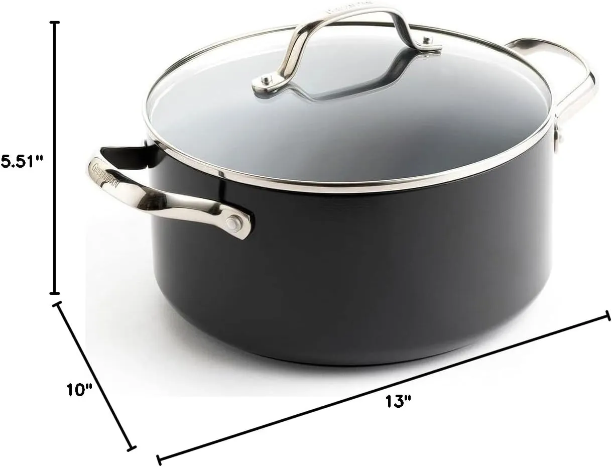 GreenPan Valencia Pro Hard Anodized Healthy Ceramic Nonstick 5QT Stock Pot with Lid, PFAS-Free, Induction, Dishwasher Safe, Oven Safe, Gray