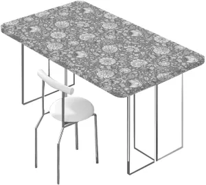 Grey Black Elastic Tablecloth Flower Effect and Leaves Antique Design for Kitchen Parties Wedding Indoor Holiday Dining Table Decor Pads Floral Fits up 5 Foot Tables