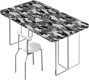 Grey Black Rectangle Tablecloth, Camouflage Concept Concealment Waterproof Elastic Fitted Table Covers,Camping, Indoor, Outdoor Camo Abstract Texture Fits up 5 Foot Tables